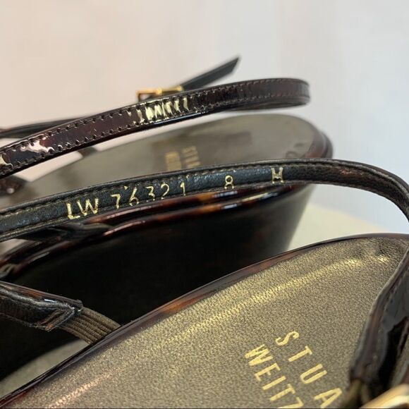 STUART Weitzman tortoise patent strappy wedge sandal Sz 8 - Picture 8 of 10